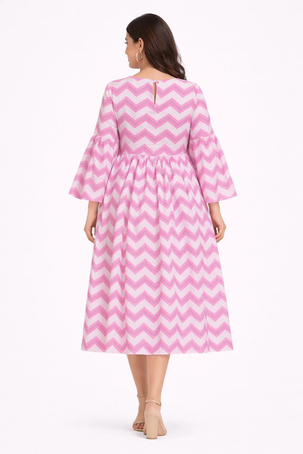 Rosy Wave Cotton Midi Dress