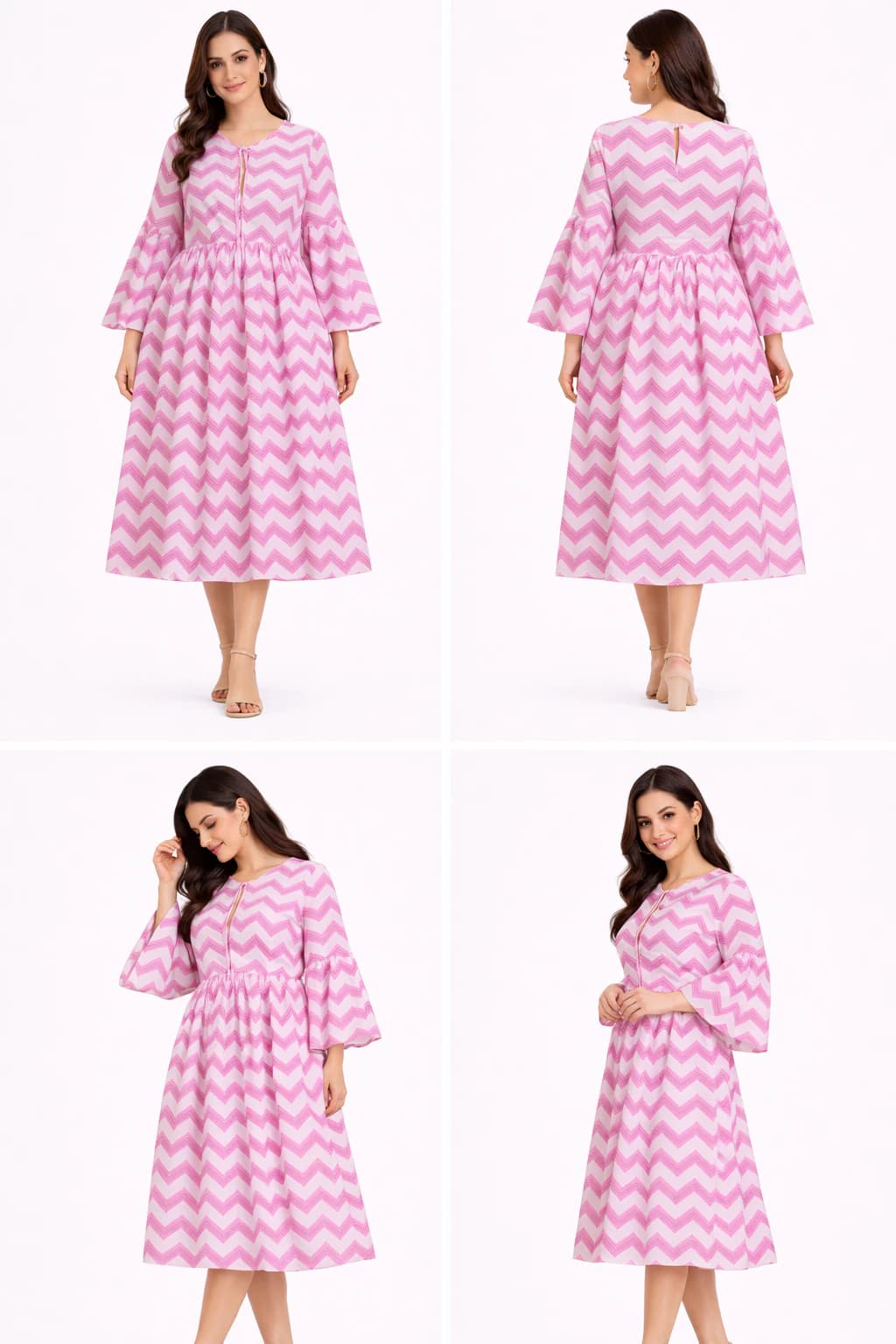 Rosy Wave Cotton Midi Dress