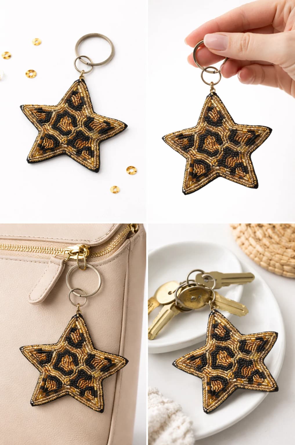 Leopard Star Beaded Keychain