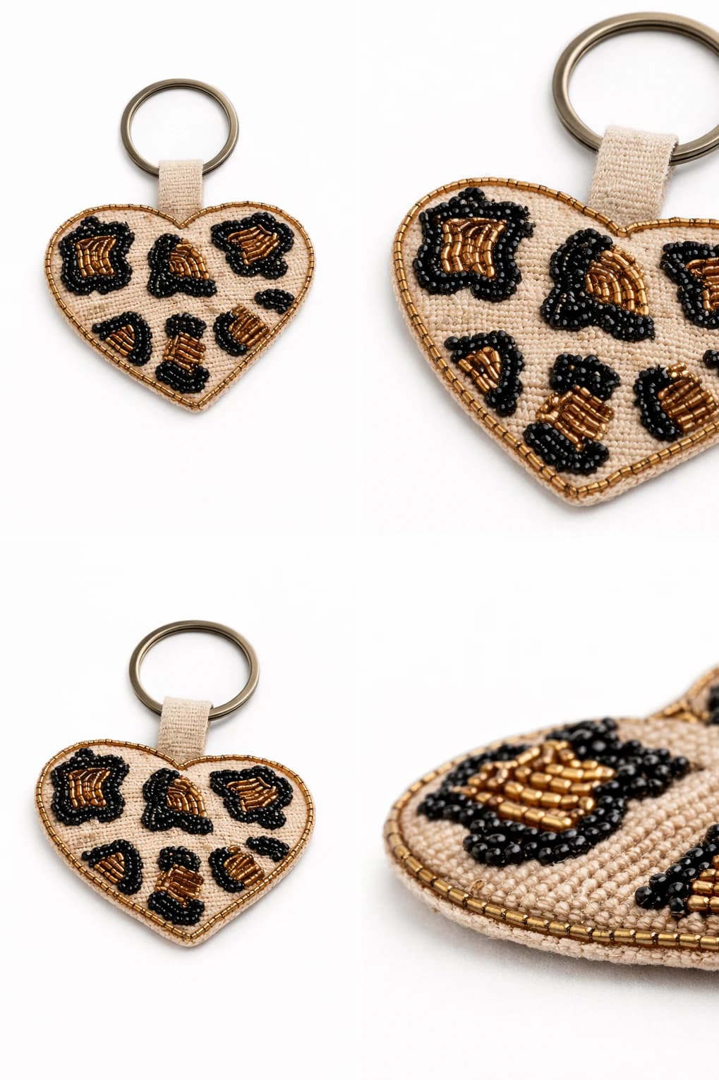 Leopard Heart Beaded Keychain