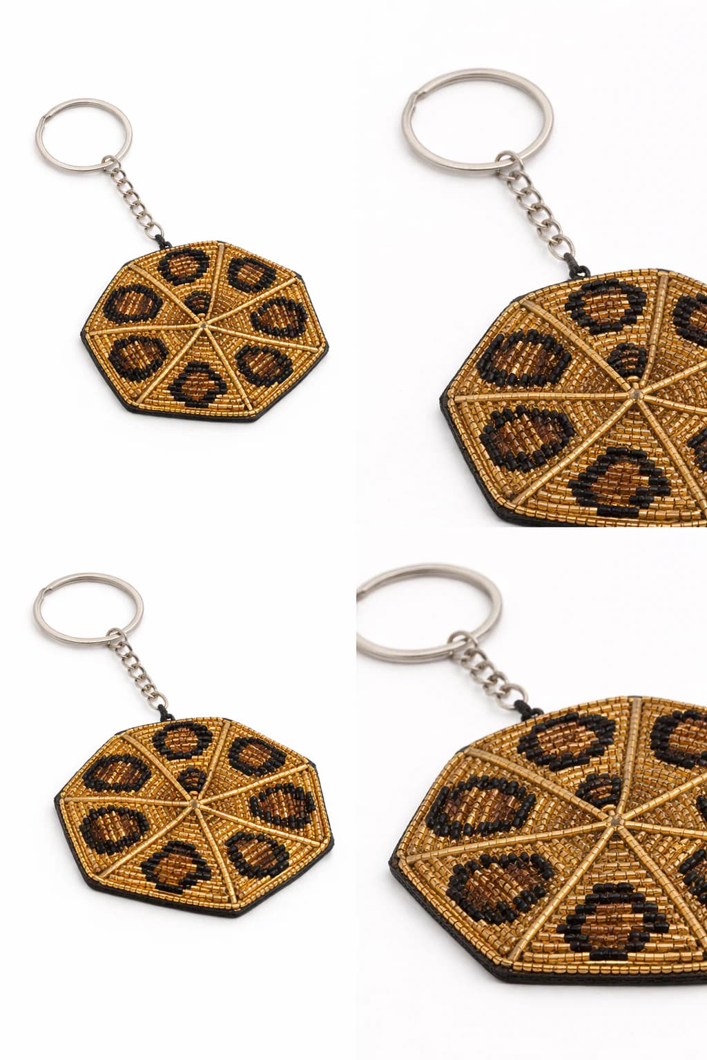 Leopard Octagon Beaded Keychain