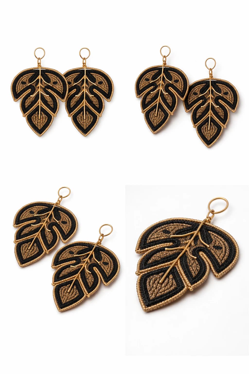 Midnight Leaf Embroidered Statement Earrings