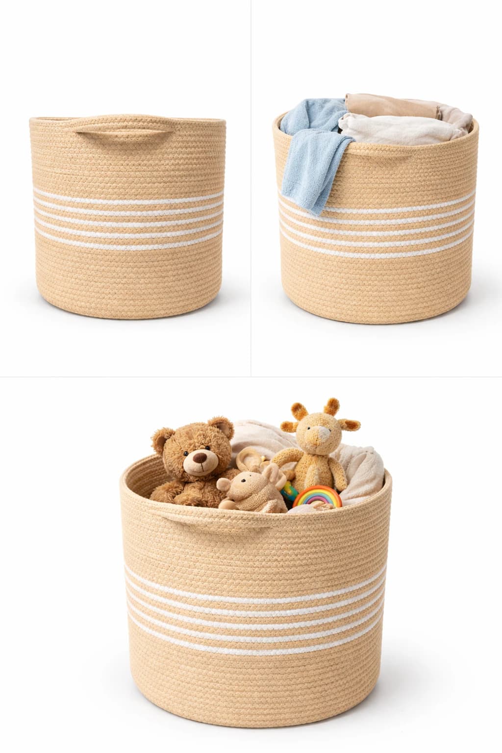 Natural Stripe Cotton Laundry Basket