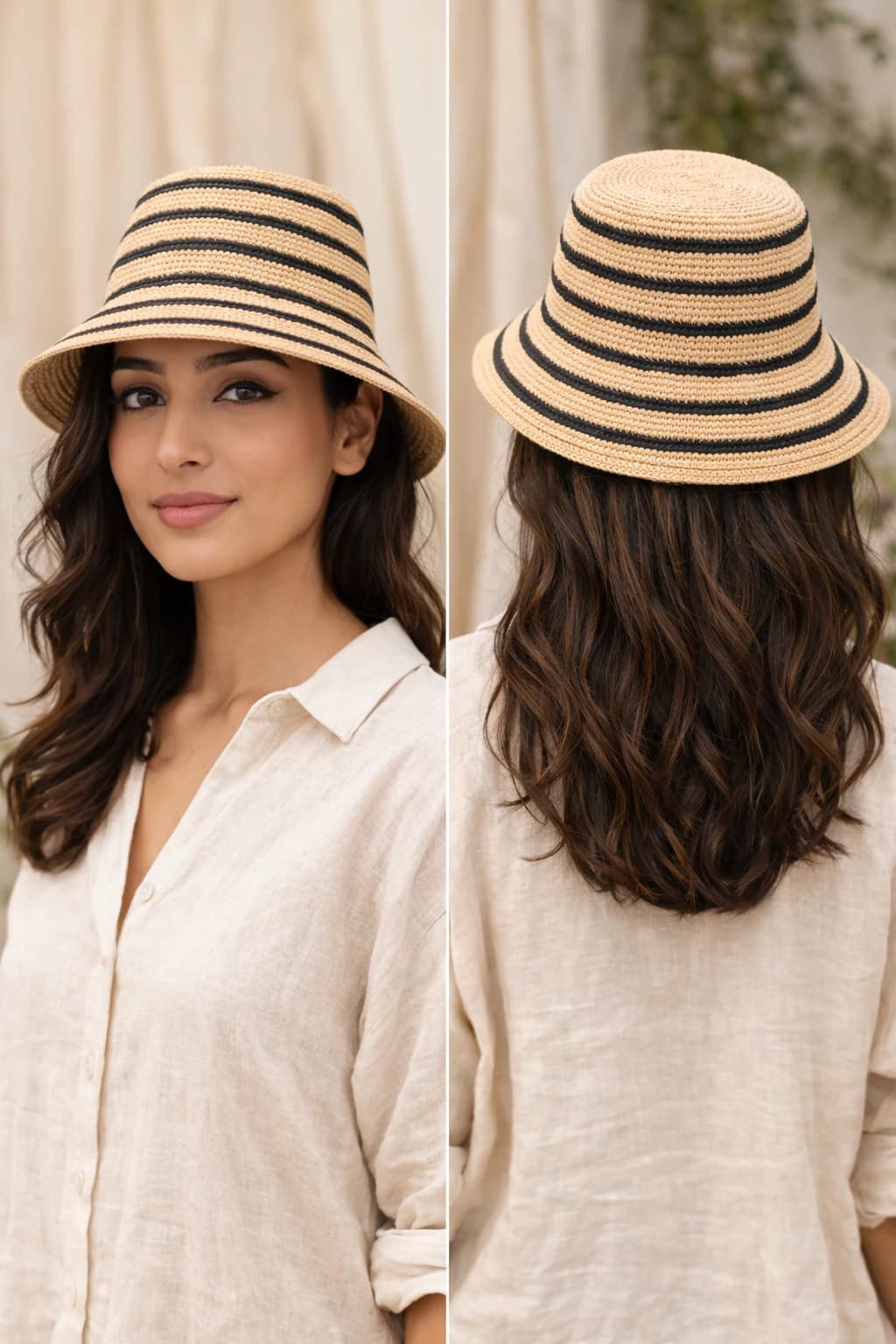 Riviera Stripe Raffia Bucket Hat
