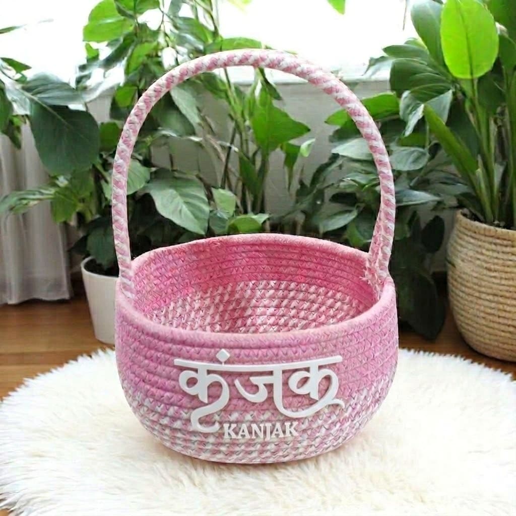Kanjak Puja Basket – Soft Pink Cotton Weave
