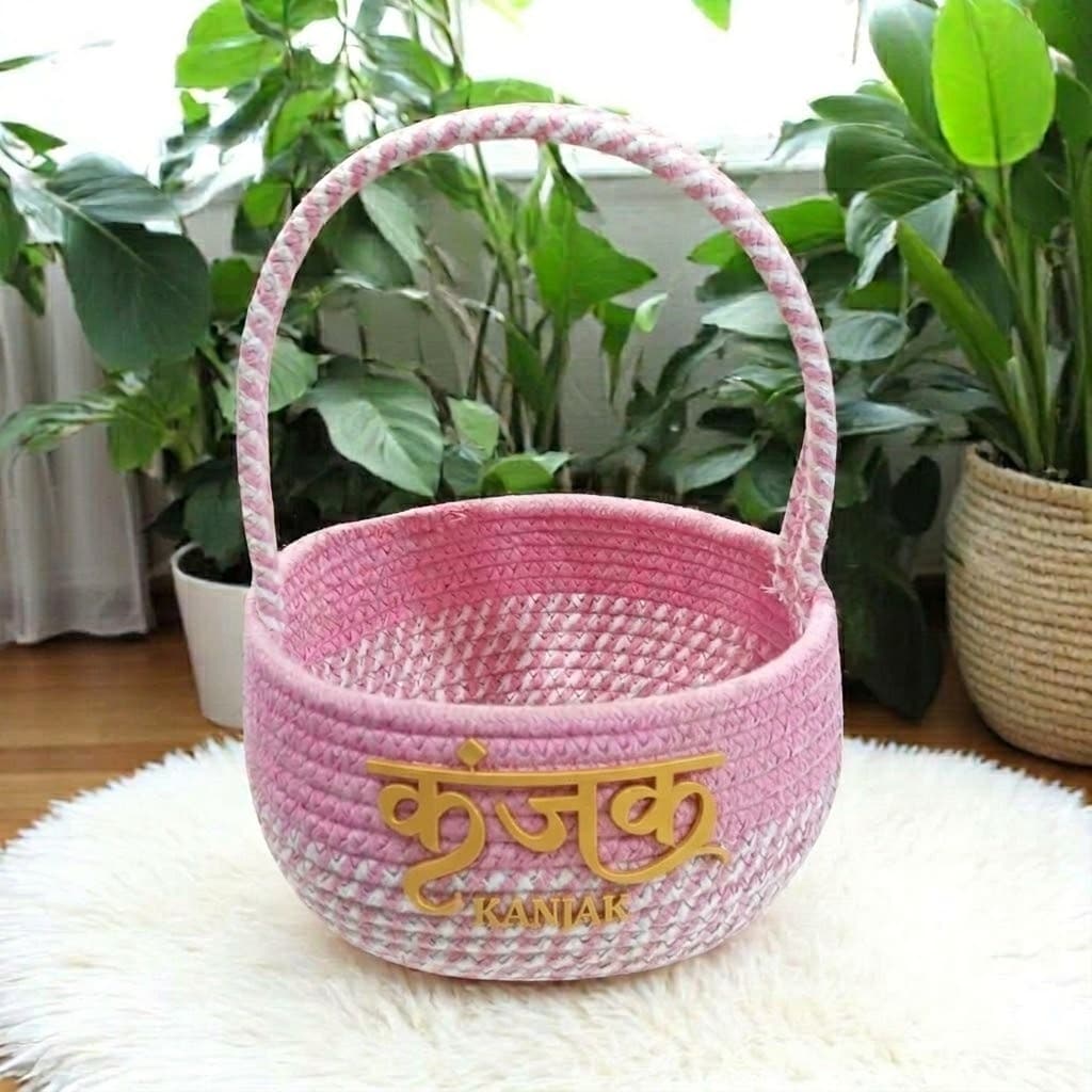 Kanjak Puja Basket – Soft Pink Cotton Weave