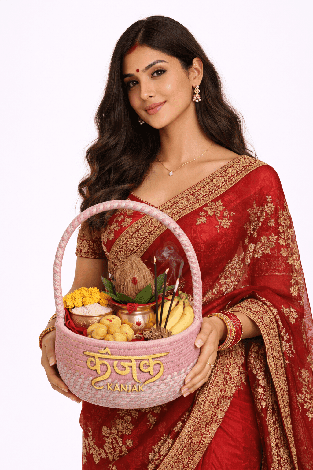 Kanjak Puja Basket – Soft Pink Cotton Weave