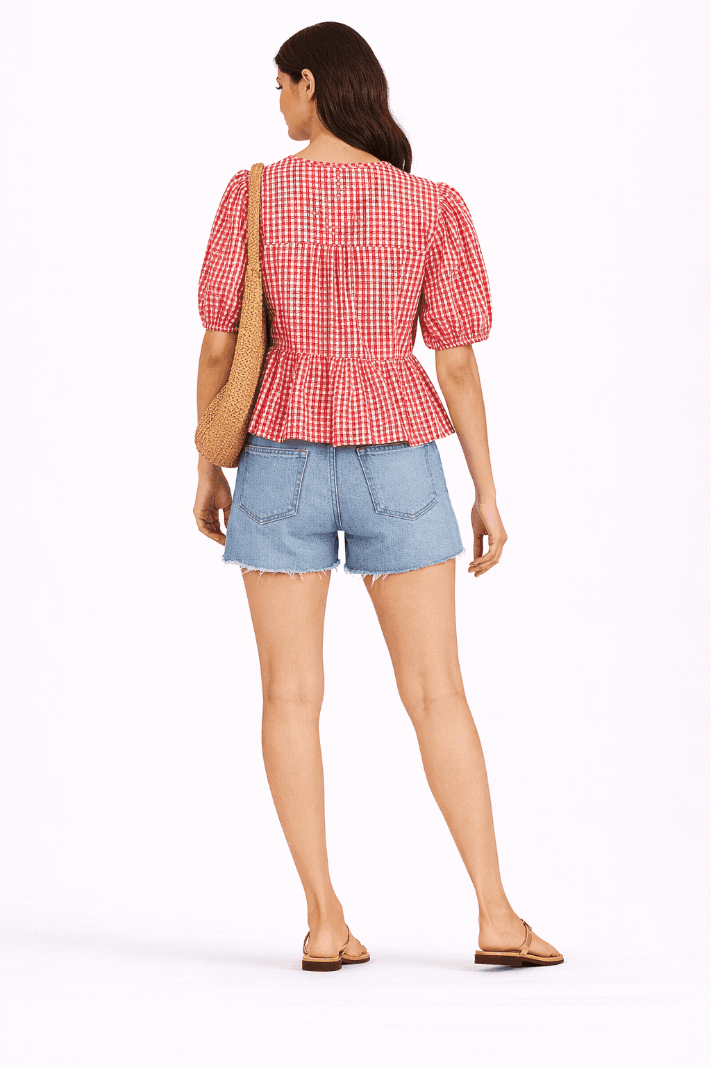 Cherry Check Tie-Up Peplum Top