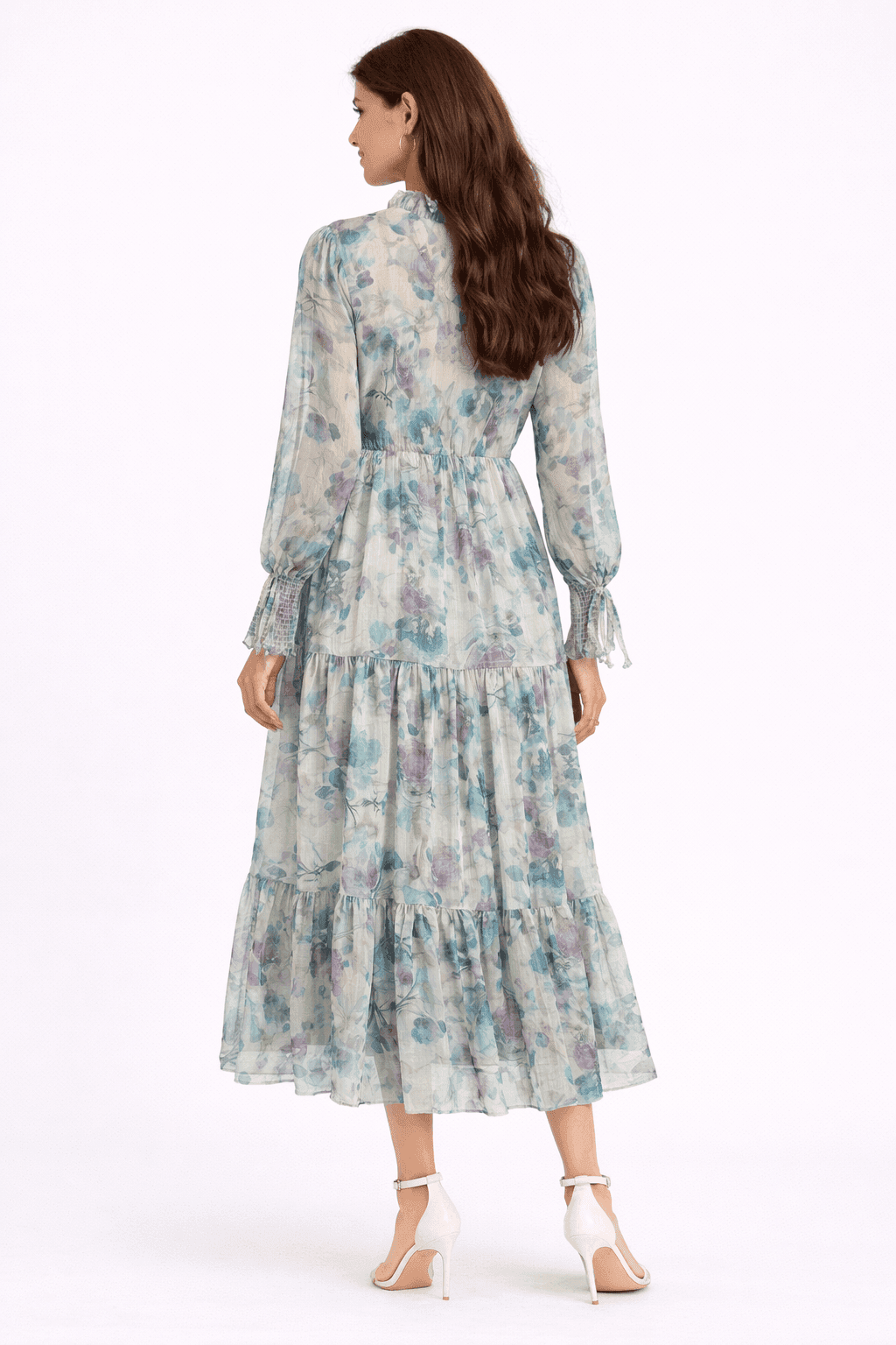 Aqua Bloom Tiered Midi Dress