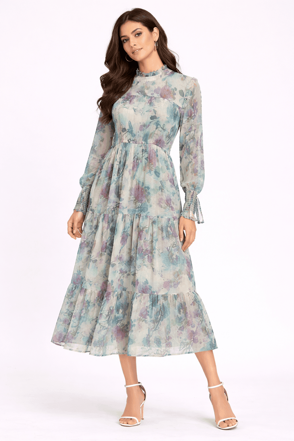 Aqua Bloom Tiered Midi Dress