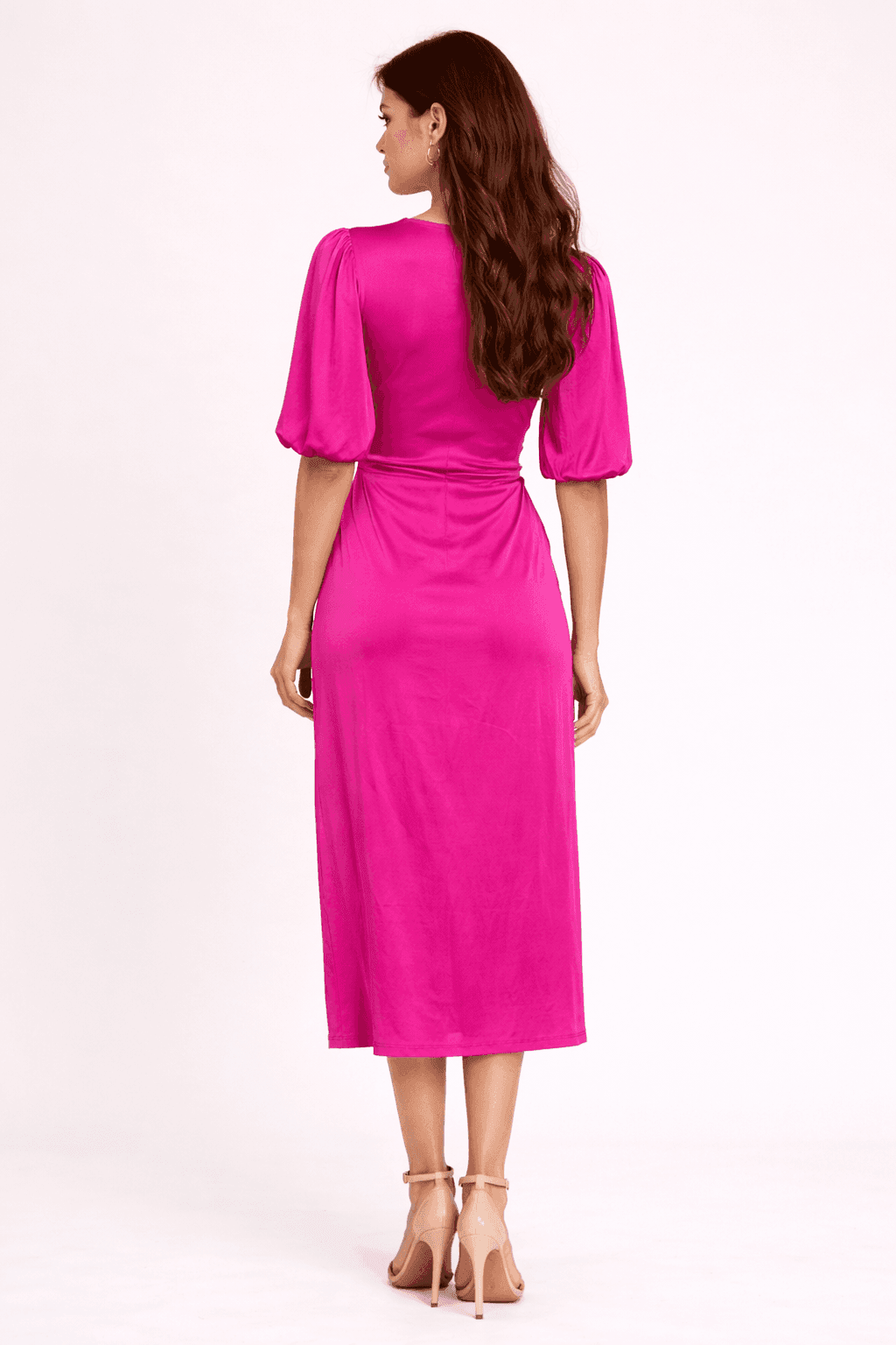 Fuchsia Glow Knot Midi Dress
