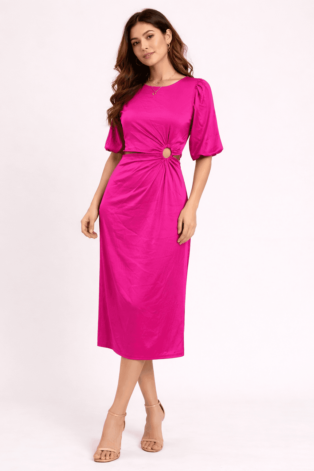 Fuchsia Glow Knot Midi Dress