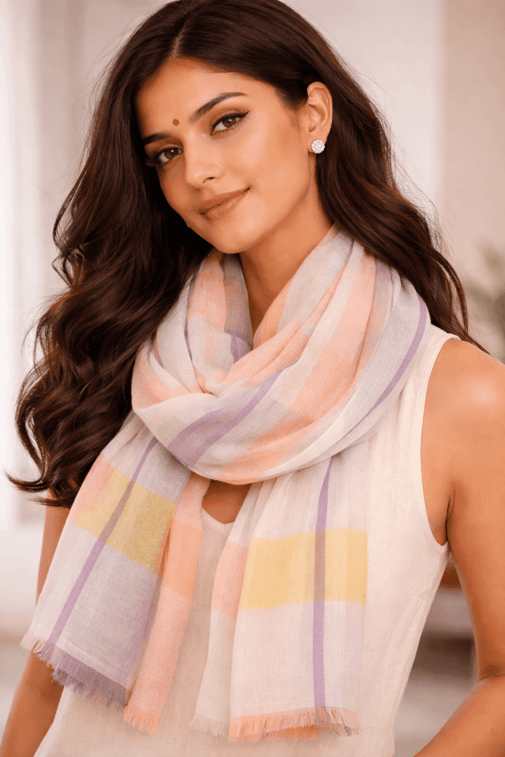 Pastel Stripe Silk-Cotton Scarf