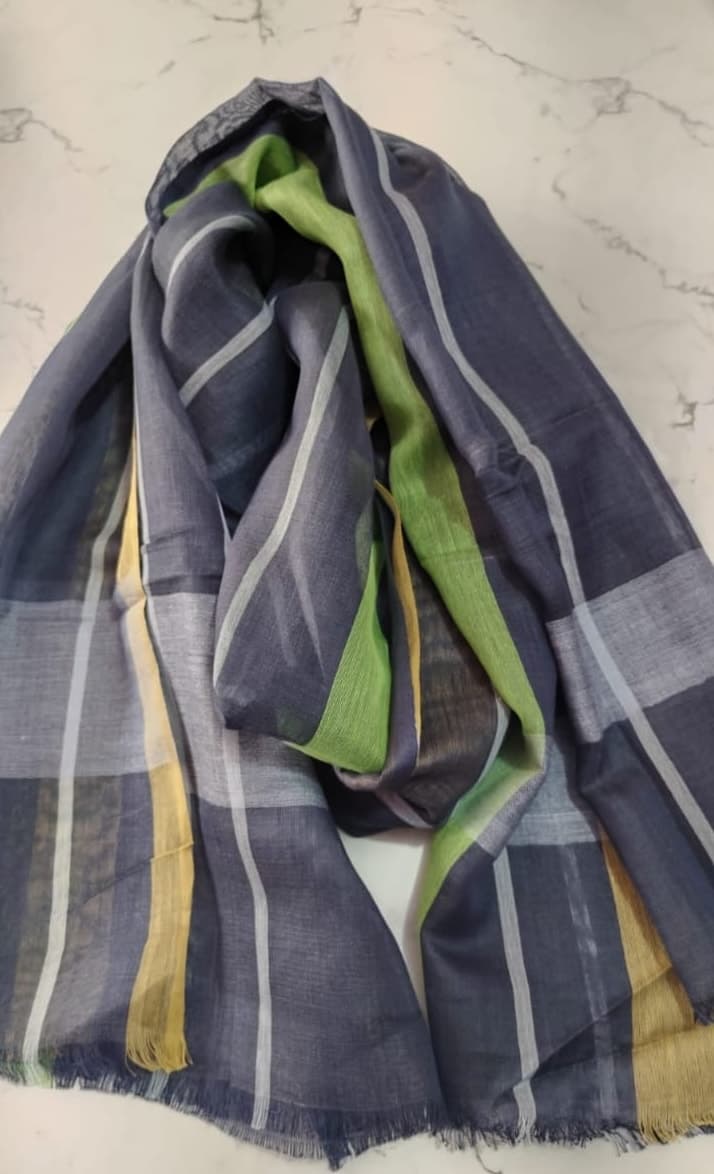 Indigo Stripe Silk-Cotton Scarf
