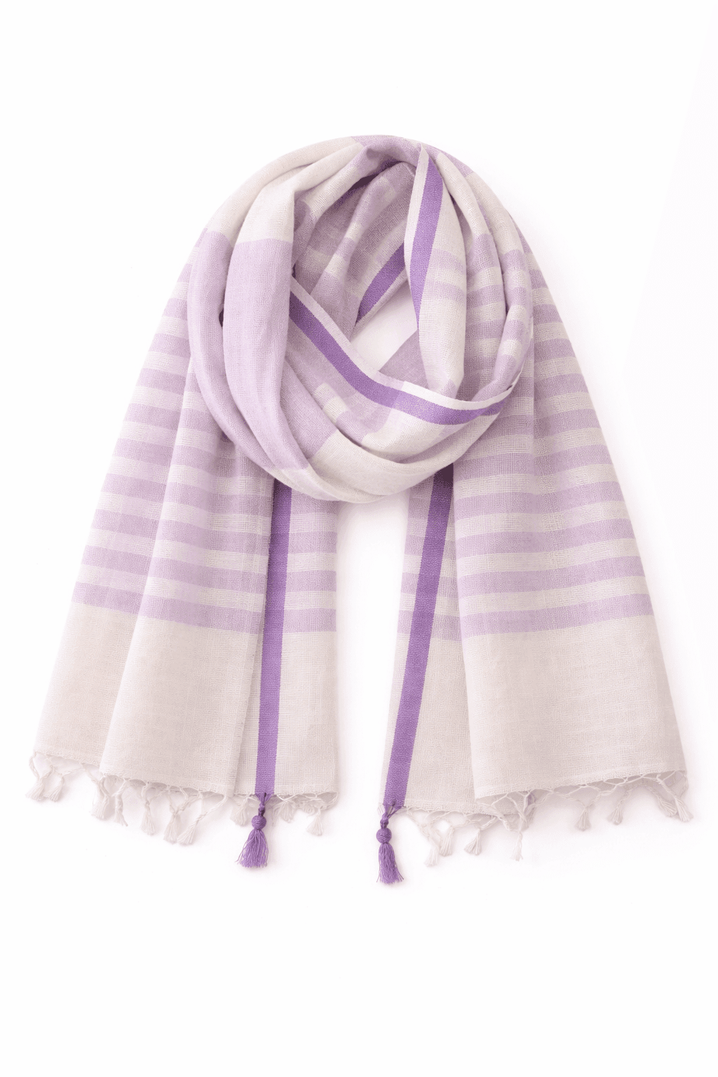 Lavender Stripe Cotton-Linen Scarf
