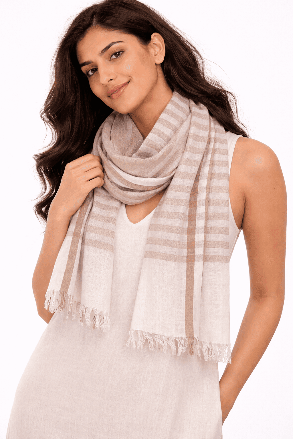 Desert Sand Stripe Cotton-Linen Scarf