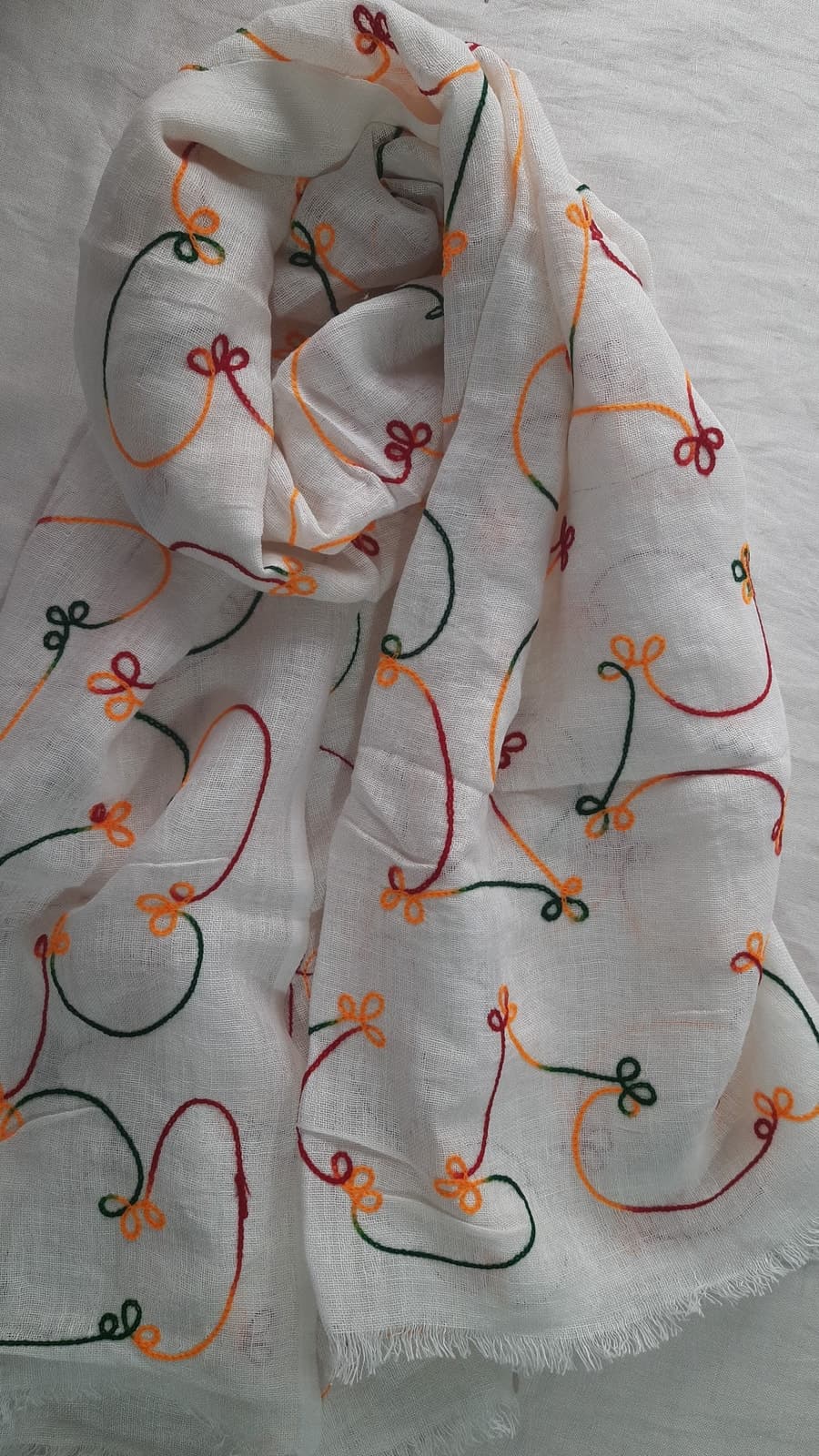 Ivory Bloom Linen Scarf