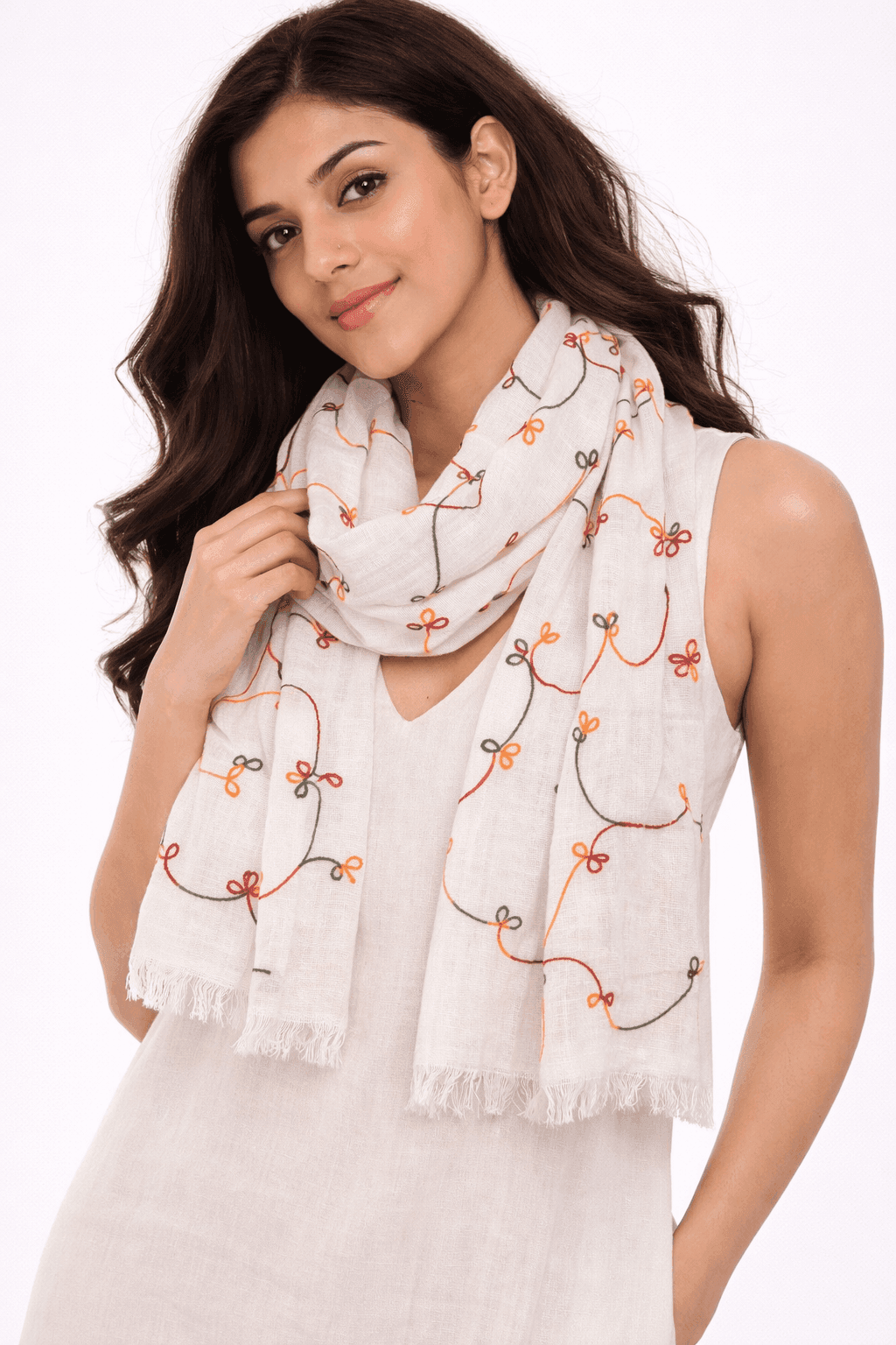 Ivory Bloom Linen Scarf