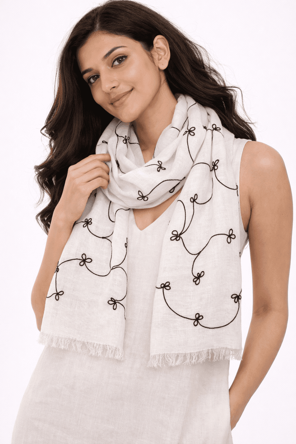 Ivory Noir Linen Scarf