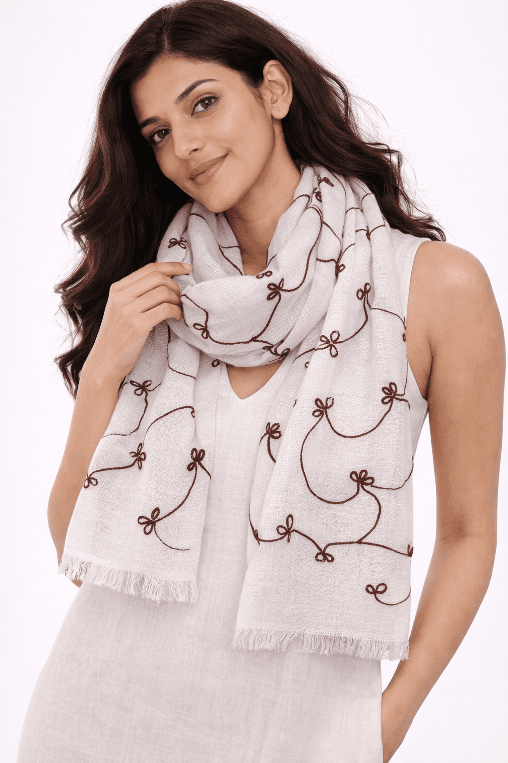 Soft Ivory with Black Thread Embroidery