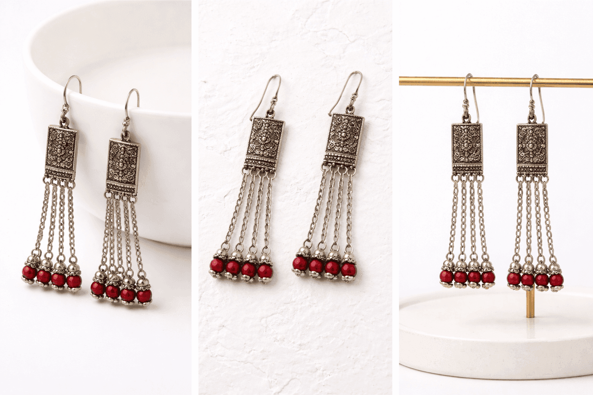 Crimson Tassel Drop Earrings