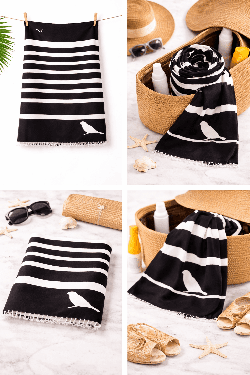 Noir Bird Stripe Pareo