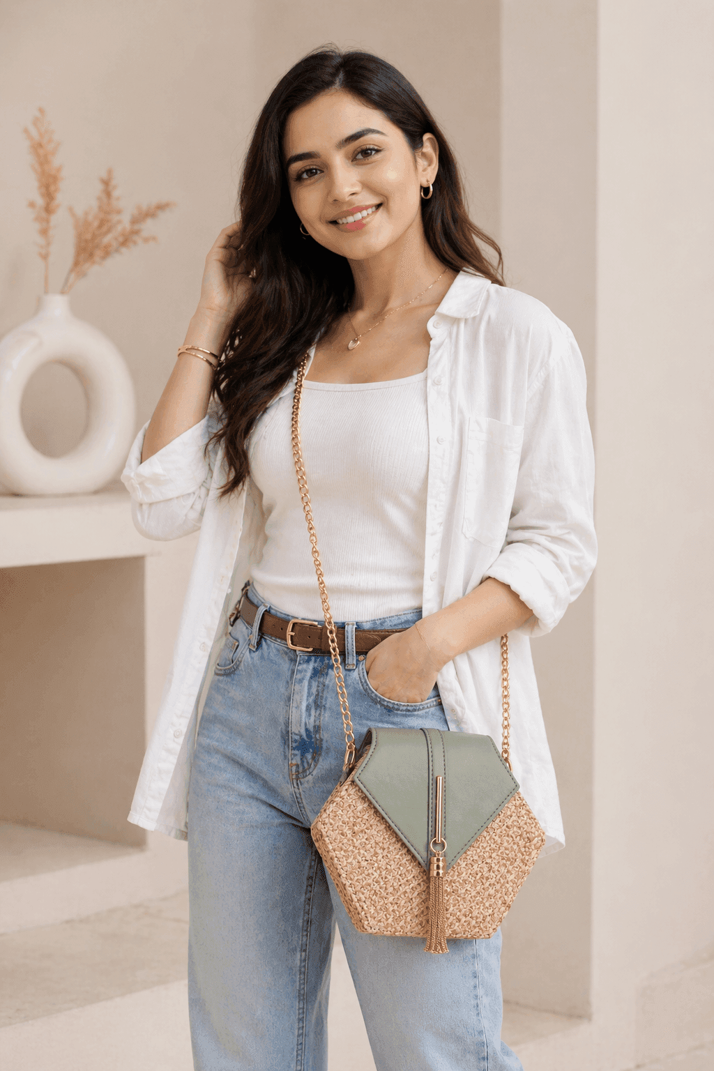 Sage Luxe Raffia Sling
