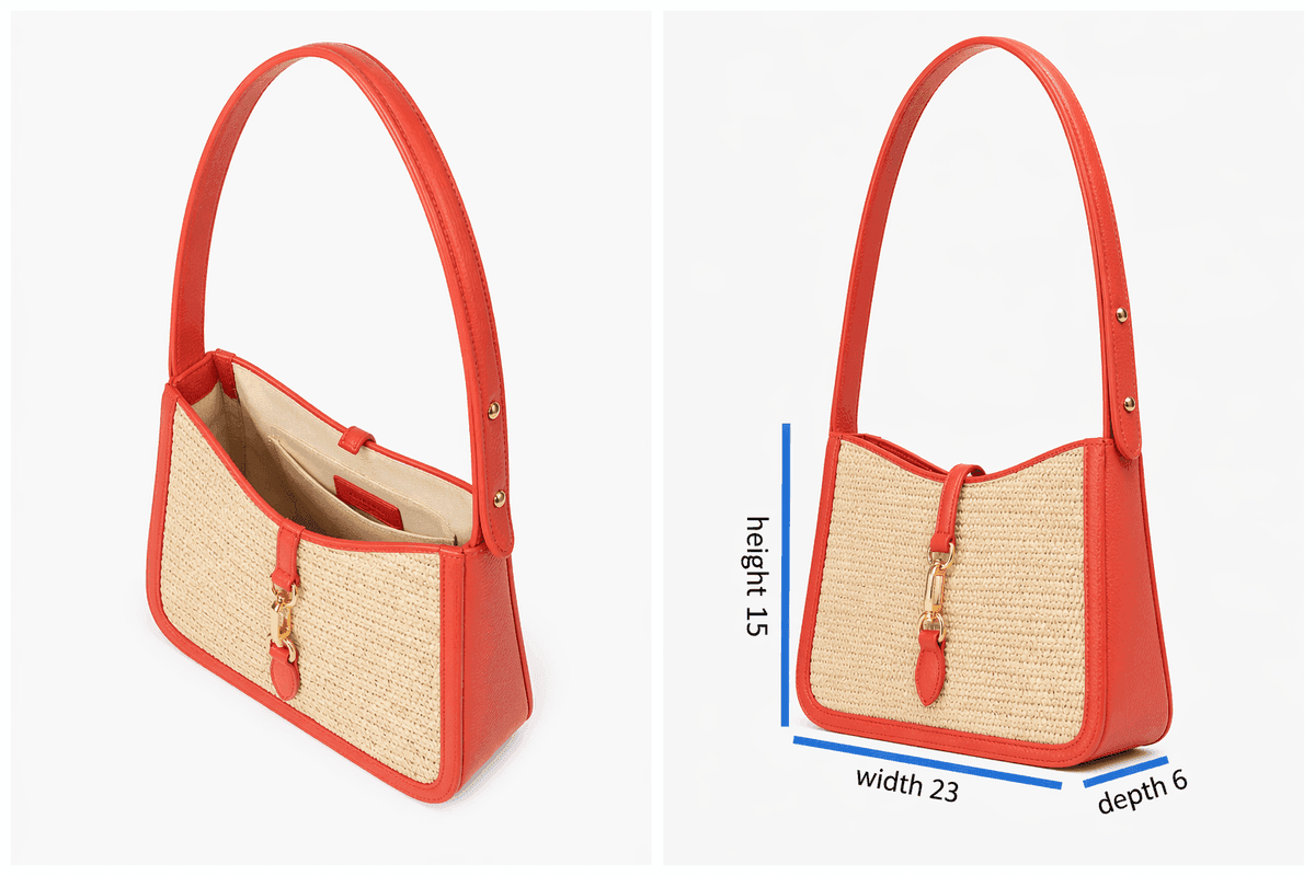 Coral Raffia Shoulder Bag