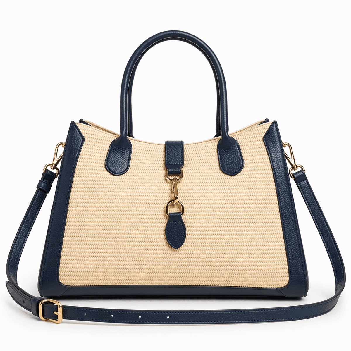Navy Luxe Raffia Tote