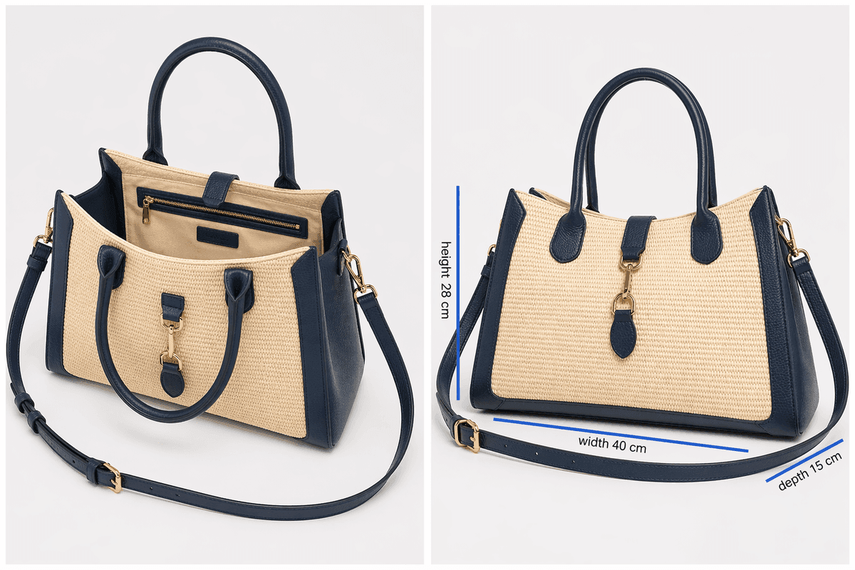 Navy Luxe Raffia Tote