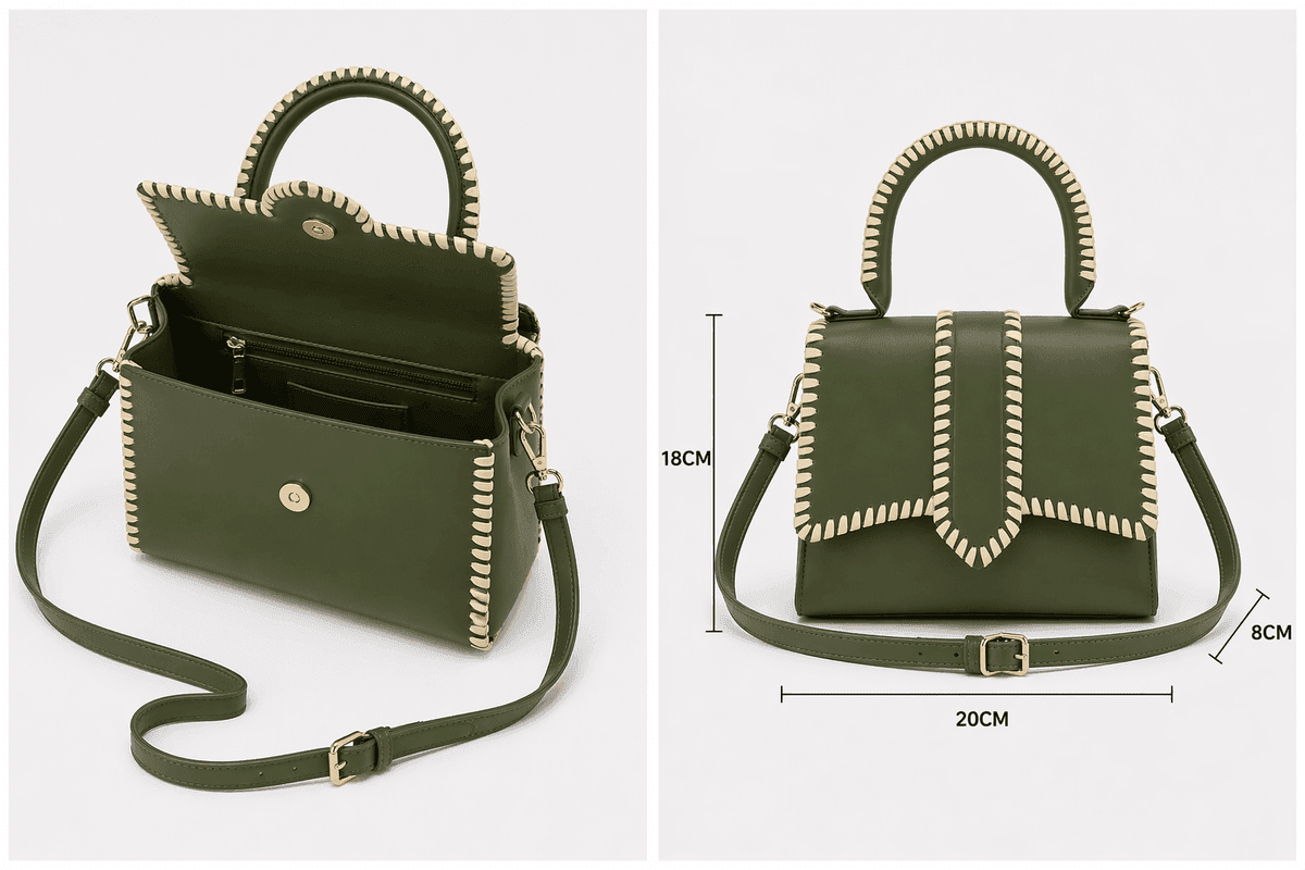 Olive Whipstitch Mini Satchel