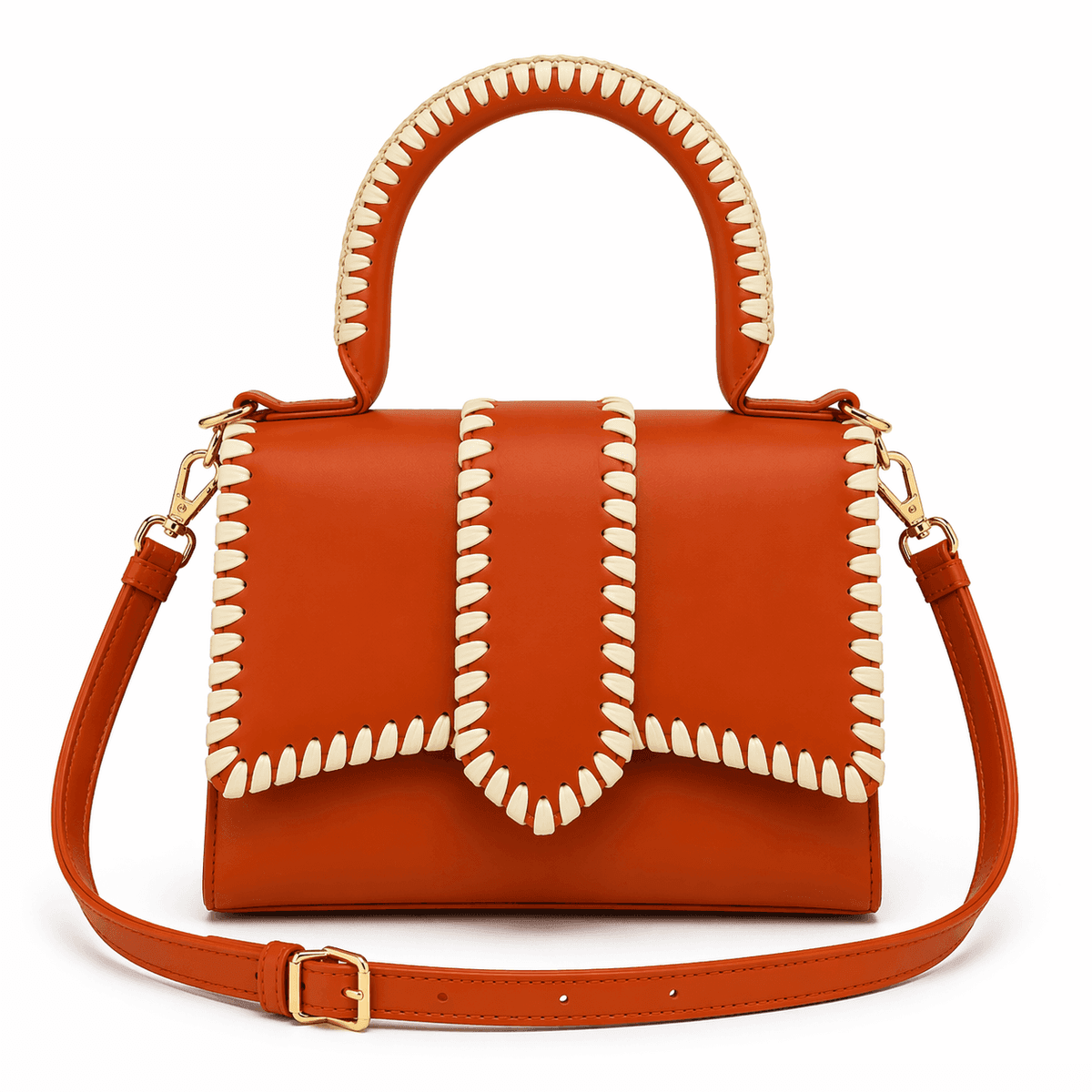 Burnt Orange Whipstitch Satchel