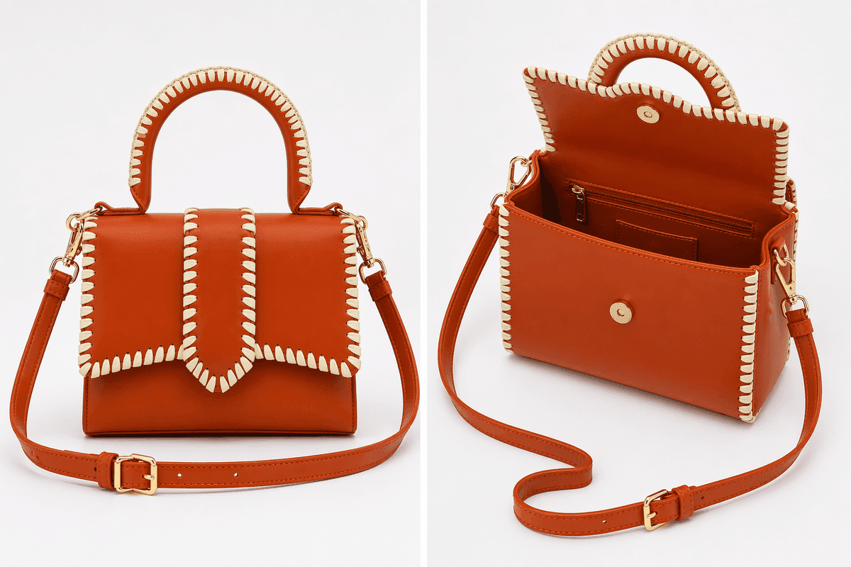 Burnt Orange Whipstitch Satchel