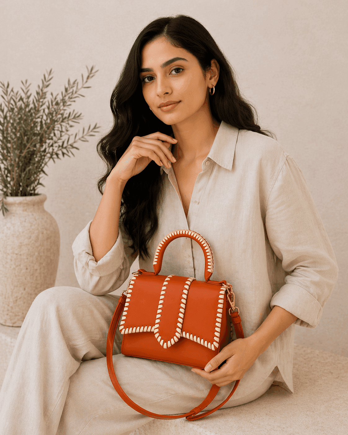 Burnt Orange Whipstitch Satchel