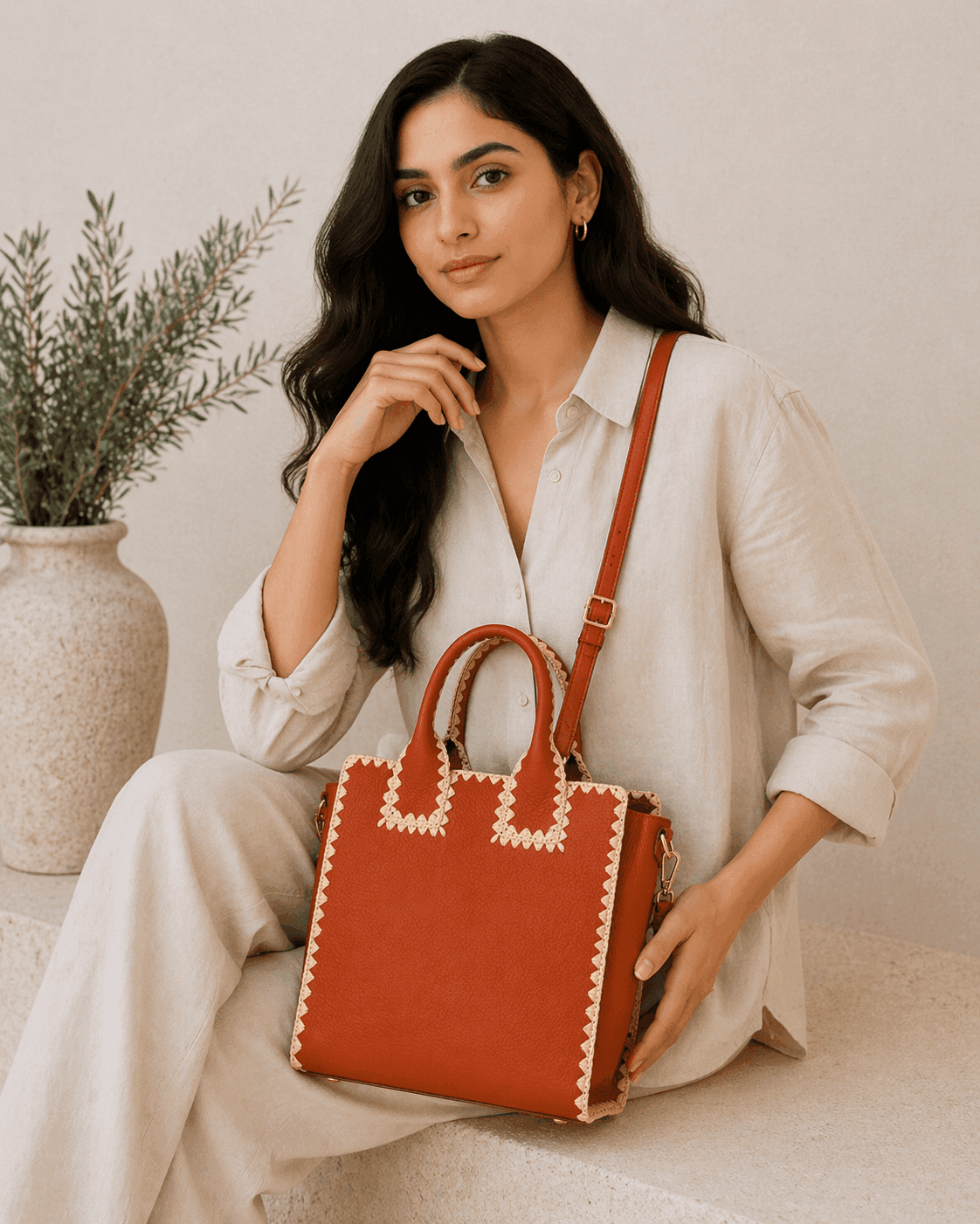 Burnt Terra Whipstitch Tote