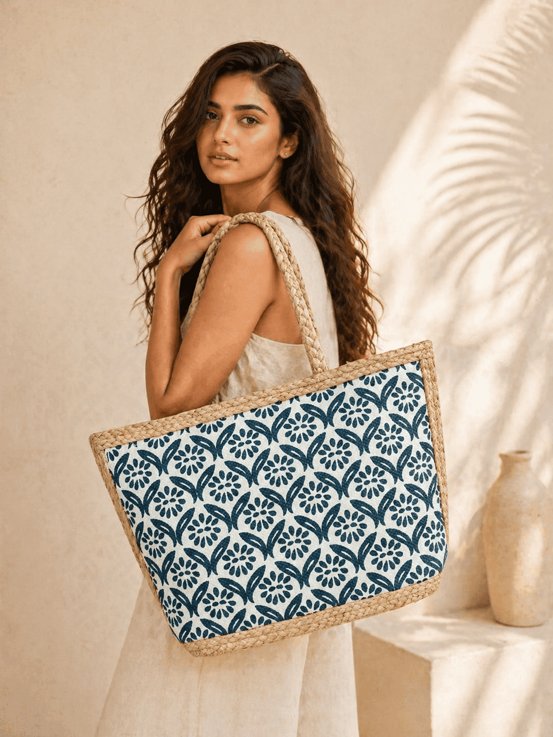 Concepts Indigo Flora Jute Tote