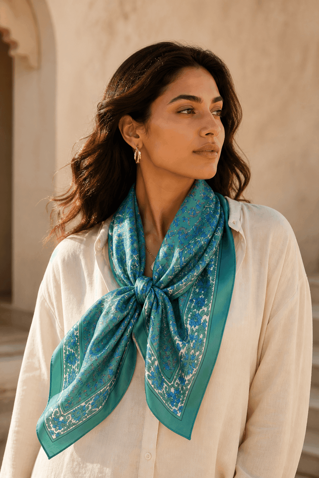 Teal Bloom Silk Scarf