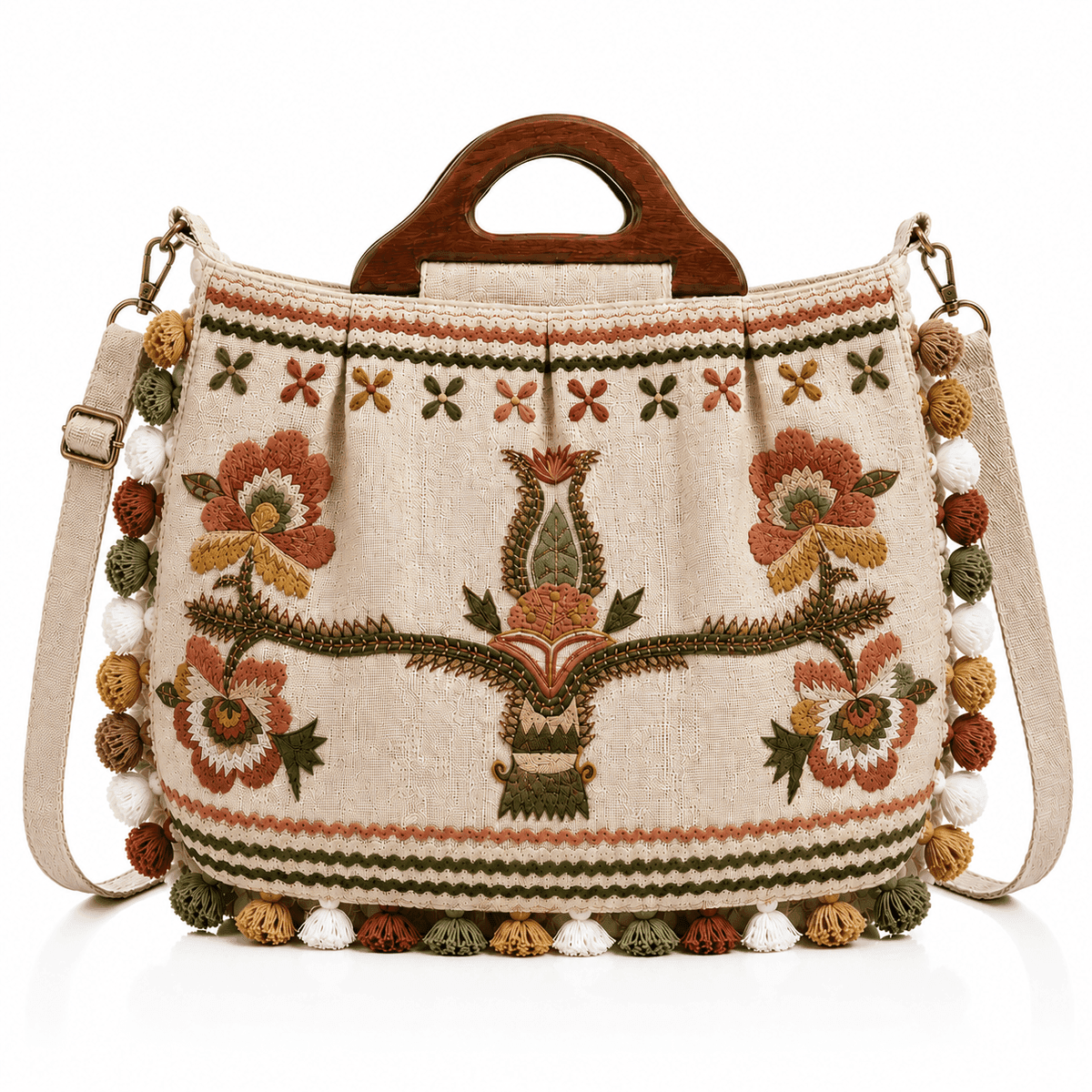 Bohemian Flora Wood Handle Tote  