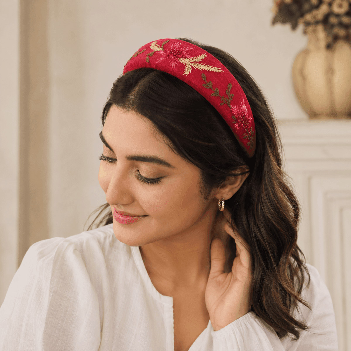 Crimson Meadow Embroidered Headband
