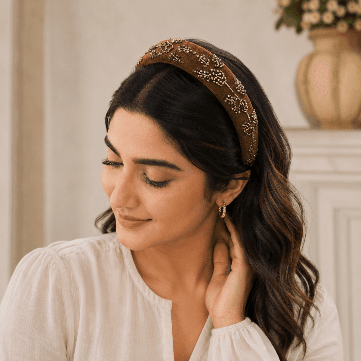 Golden Mocha Beaded Headband