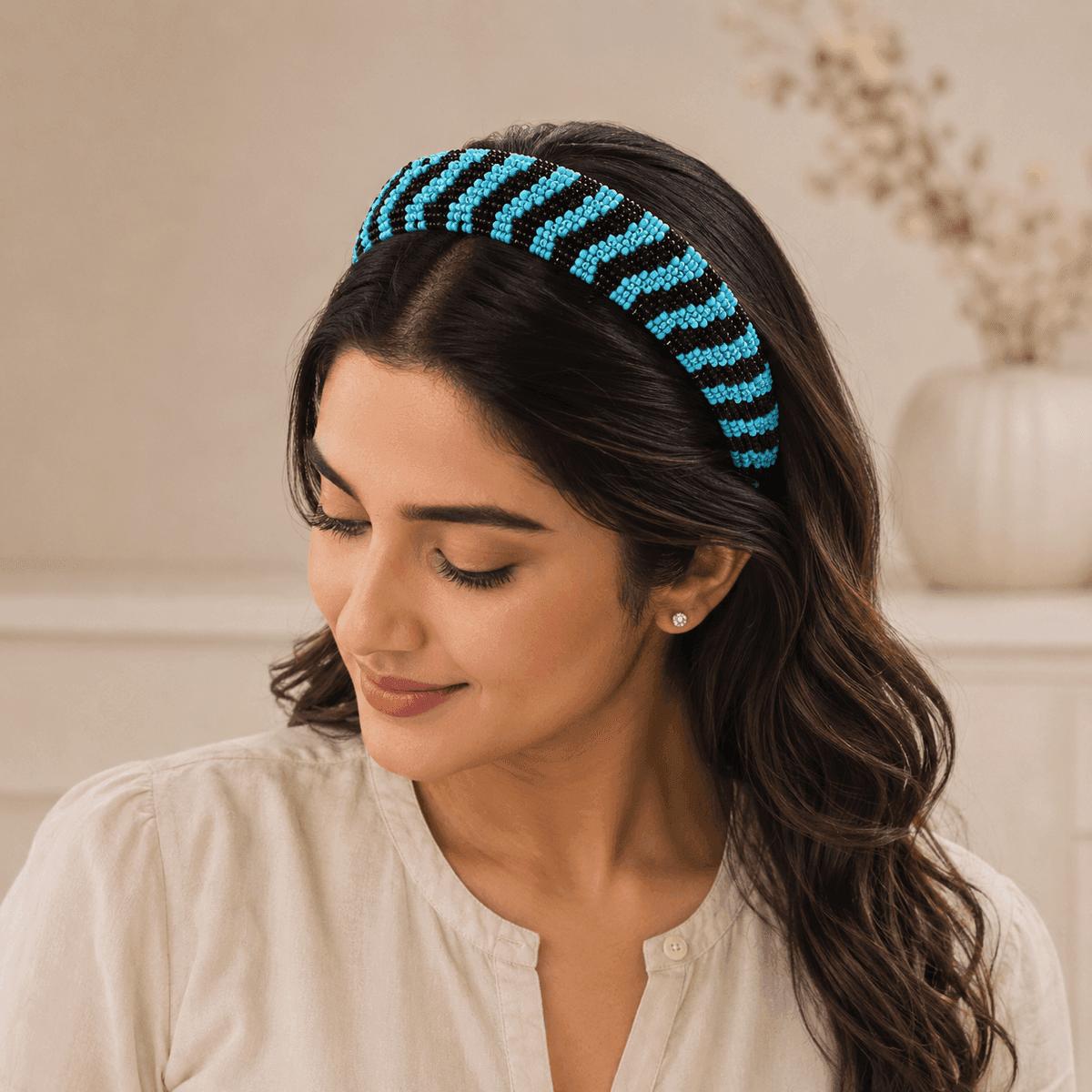 Turquoise Noir Beaded Headband