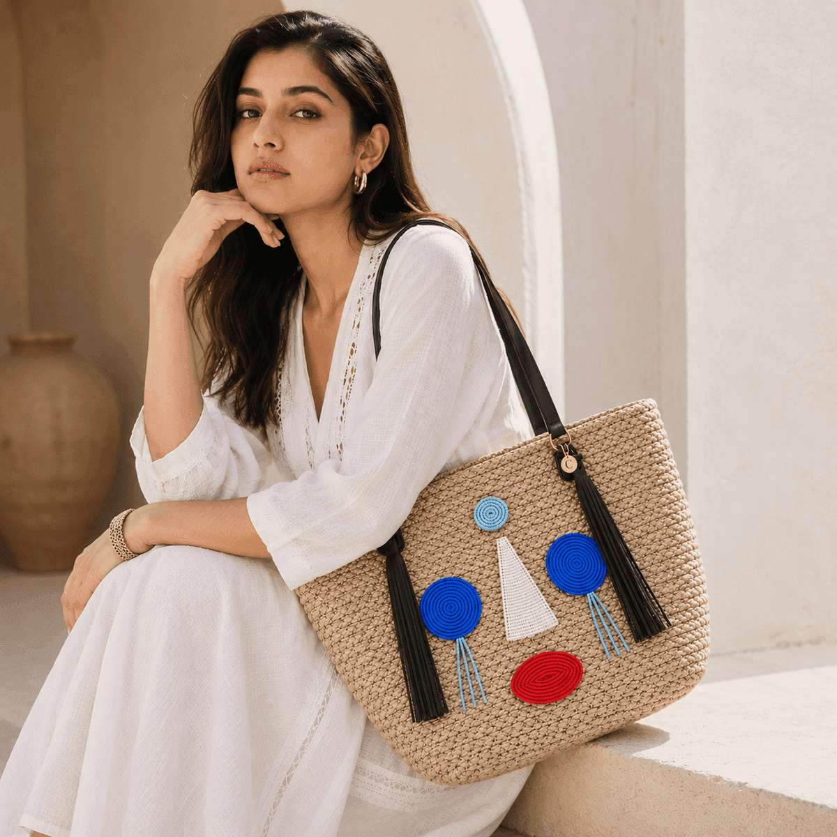 Art Face Woven Tote Bag