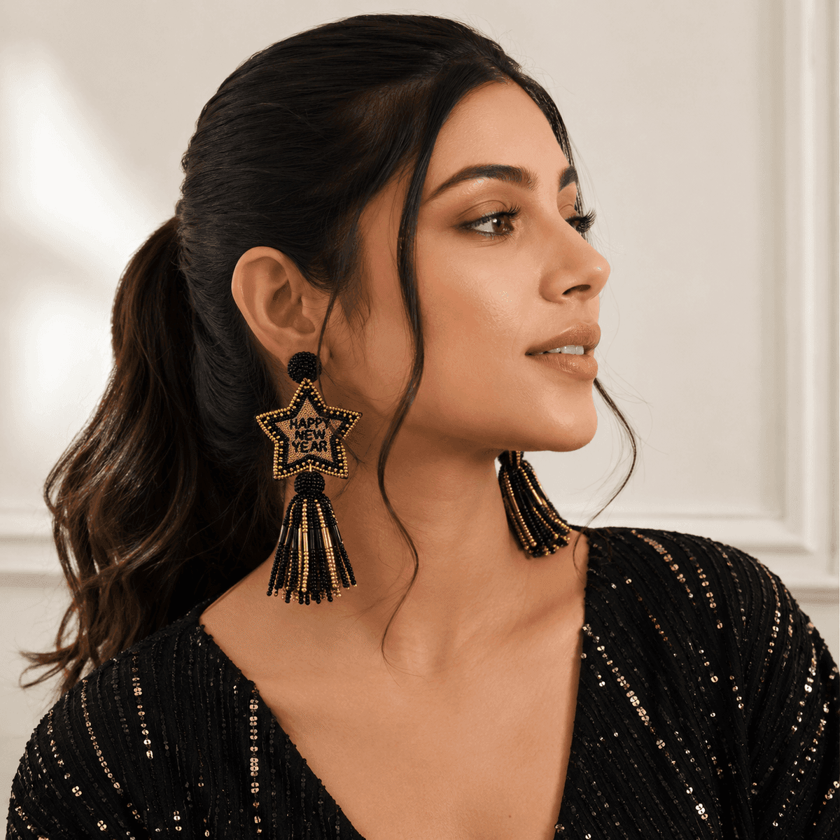 Midnight Celebration Star Tassel Earrings