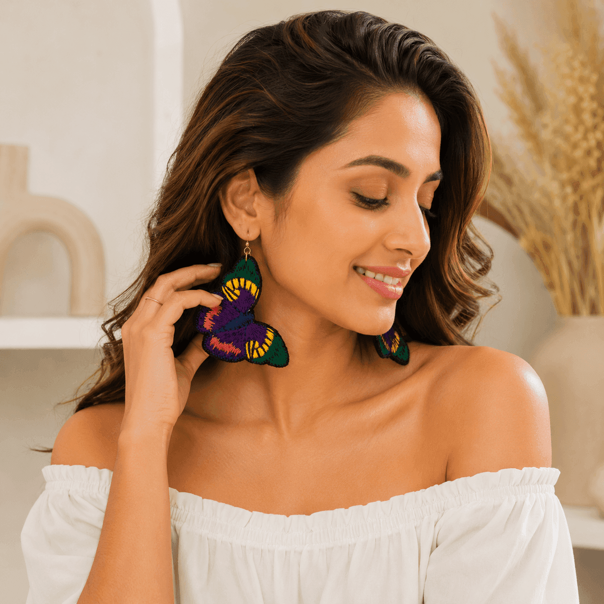 Midnight Butterfly Embroidered Earrings