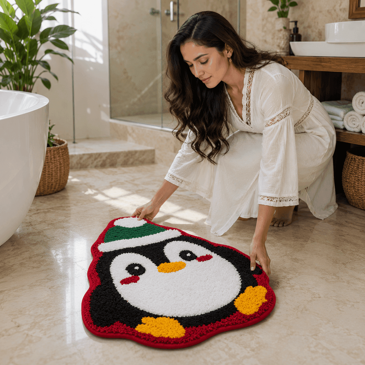 Cozy Penguin Tufted Bathmat