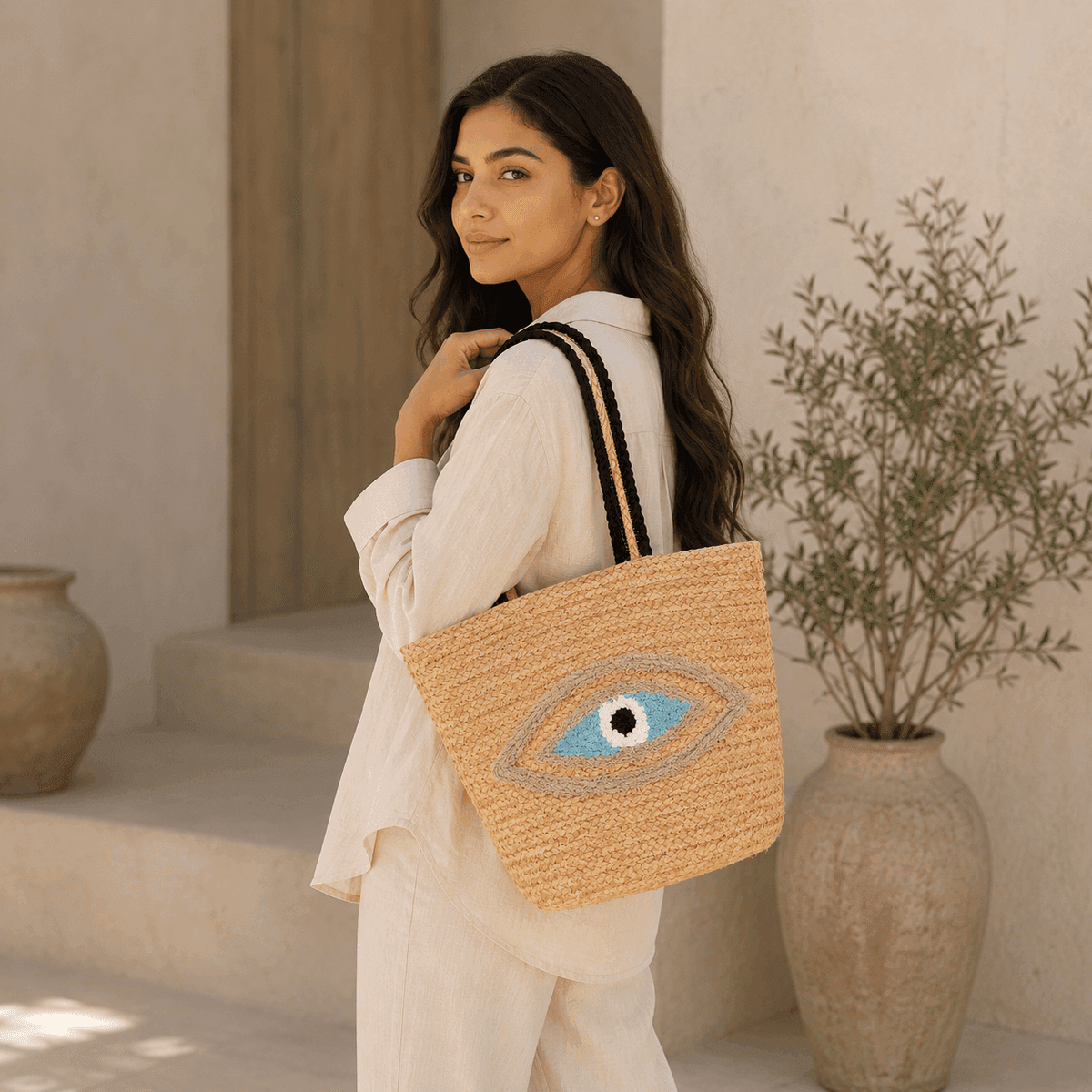 Evil Eye Jute Tote