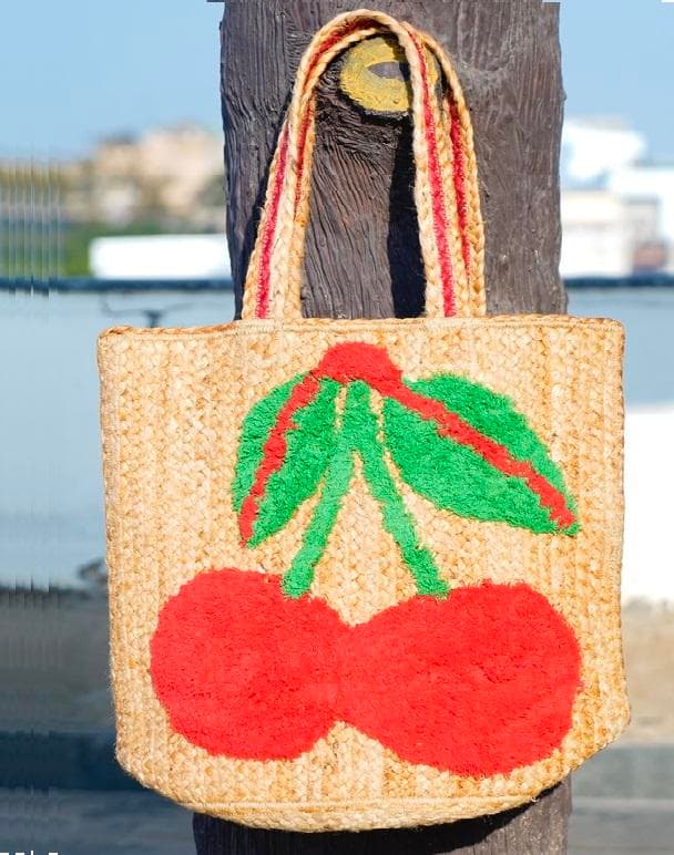 Cherry Bloom Jute Tote
