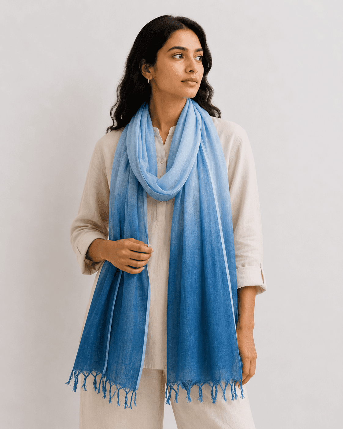 Ocean Mist Ombre Linen Scarf