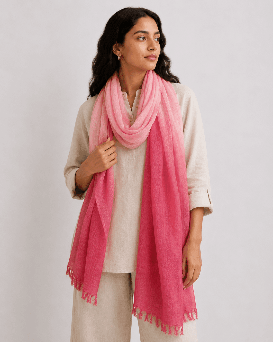 Rose Glow Ombre Linen Scarf