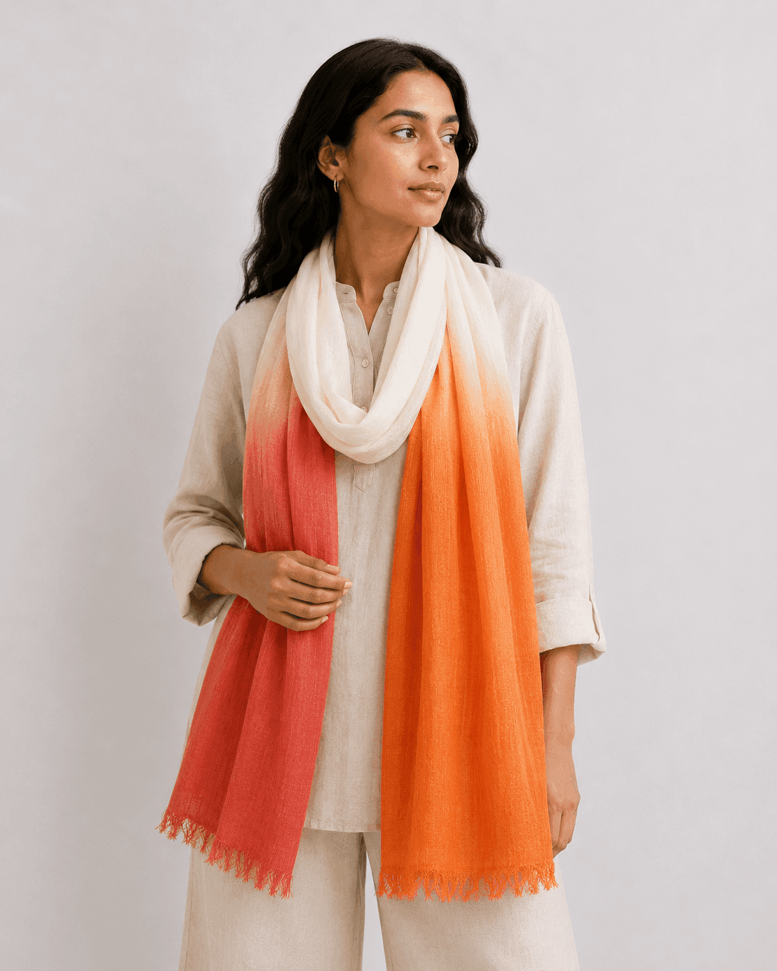 Sunset Flame Ombre Linen Scarf